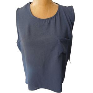 NWT JustBe dusty blue pullover sleeveless top sz L front pocket polyester